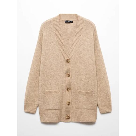 MANGO Cardigan Taldora Oversized V-Neck - XS Beige - Picture 1 of 7